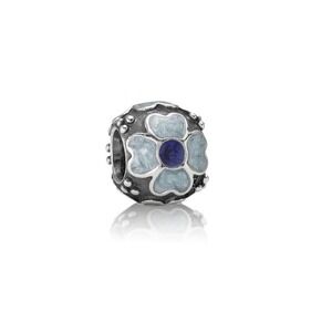 Pandora Blue Daisy 790433EB Sterling Silver Enamel Flower Charm Bead Bracelet